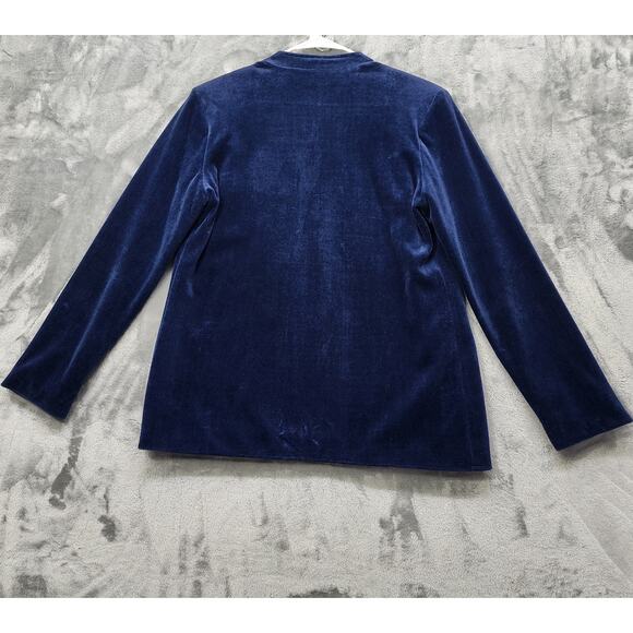 Vintage Catalina Jacket Womens 12 Blue Velvet Open Front Collarless Pockets - Picture 3 of 10